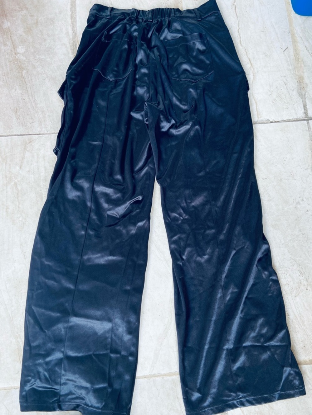 Satin Wide-Leg Cargo Pants in Black - Picture 3 of 6